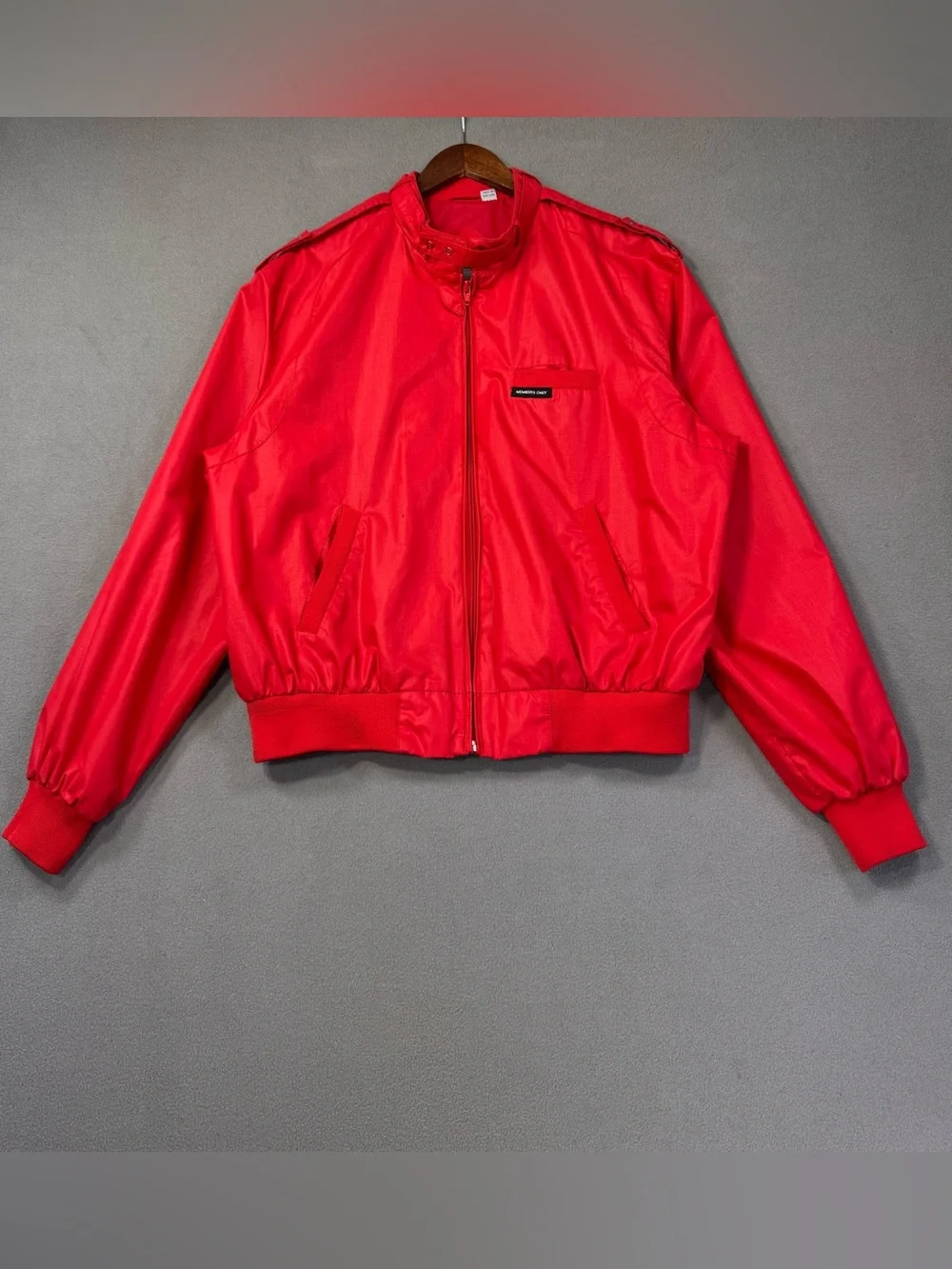 Vintage 80’s Members Only Jacket Red Racer Zip Bomber Made in Hong Kong, XL 44
